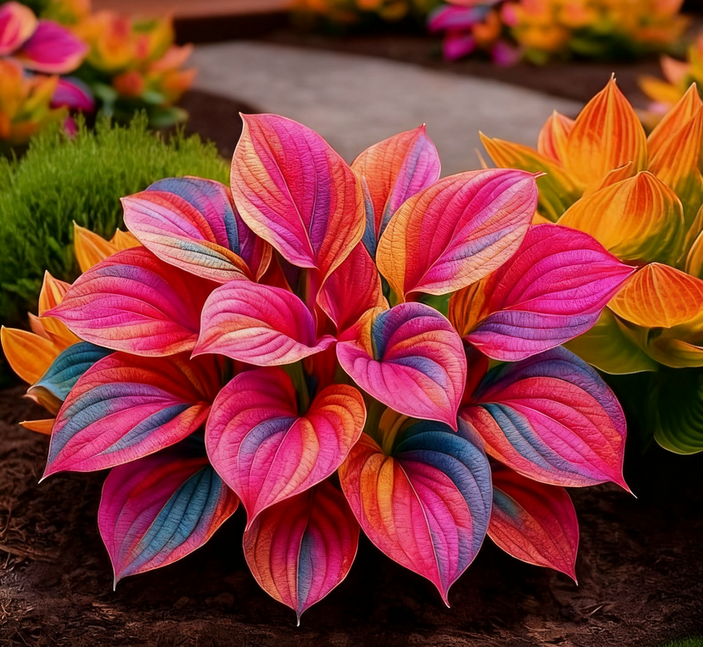 🌈Rare Multicolor Hosta Seeds – Unique Variegated Leaves for Eye🌸